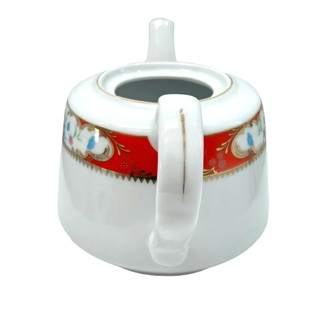 TIGER YEDI WHITE PORCELAIN RED/ORANGE FLORAL TEAPOT